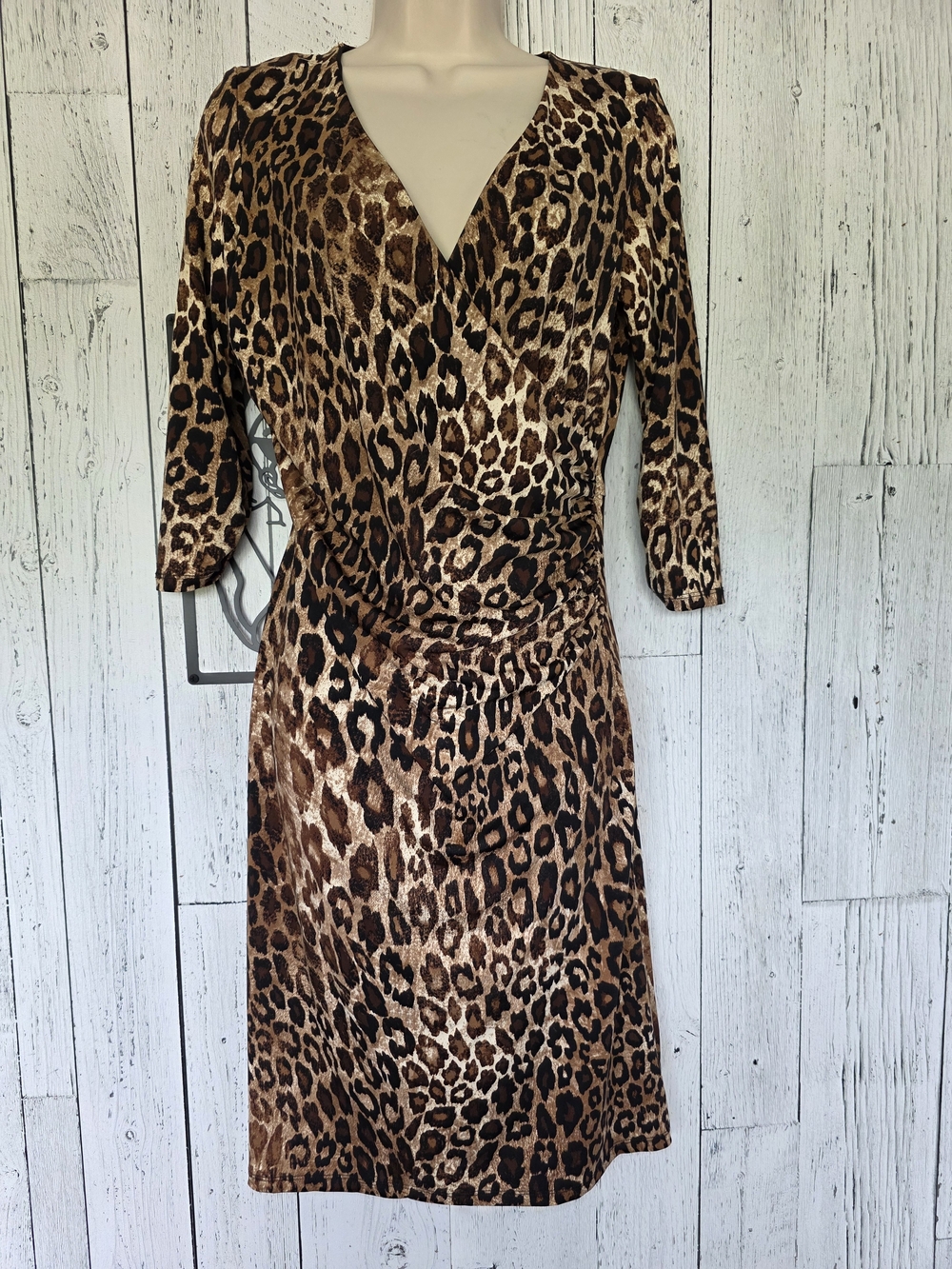 Sandra Angelozzi Leopard Print Faux Wrap Dress Brown Size M (Estimated)